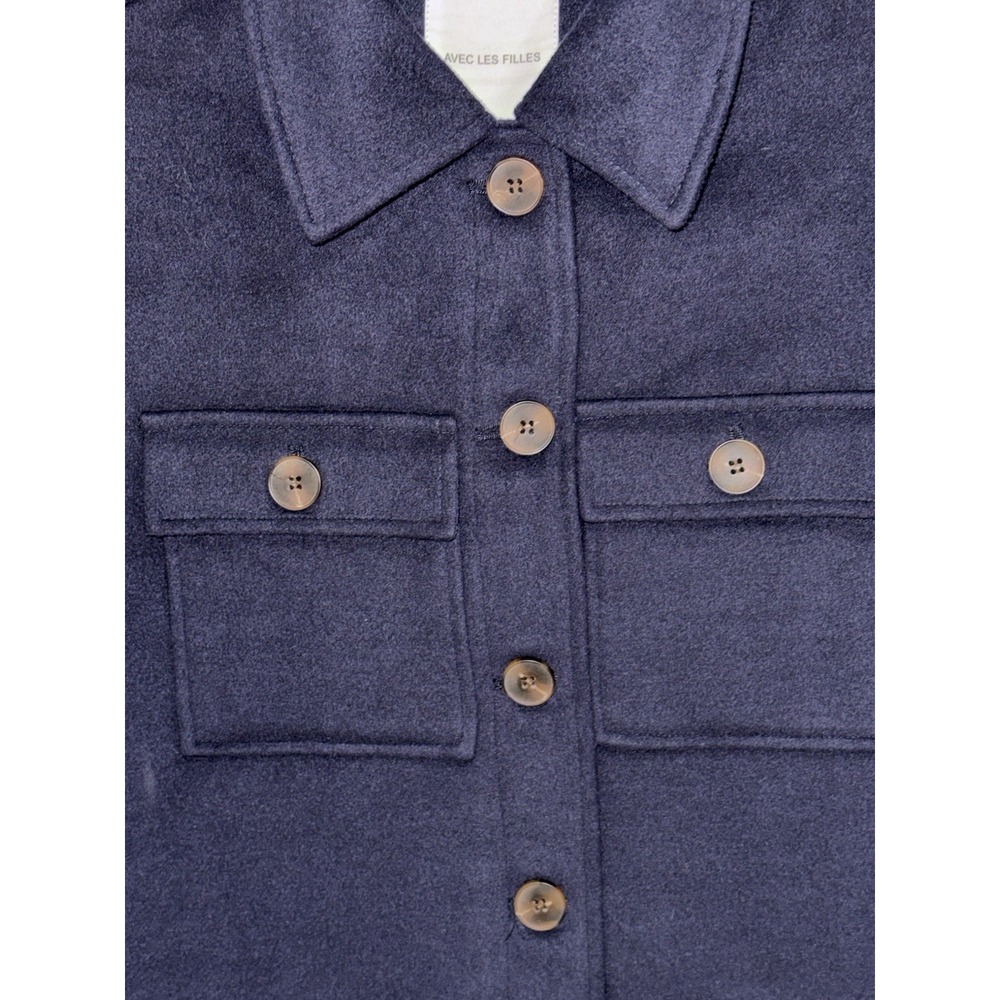 Avec Les Filles Women's Small Cropped Utility Jacket Navy Button Front Shacket - Picture 2 of 7